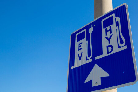 Image showing a sign for an Electric vehicle and hydrogen refueling station